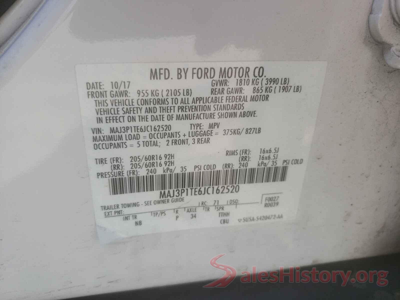 MAJ3P1TE6JC162520 2018 FORD ALL OTHER