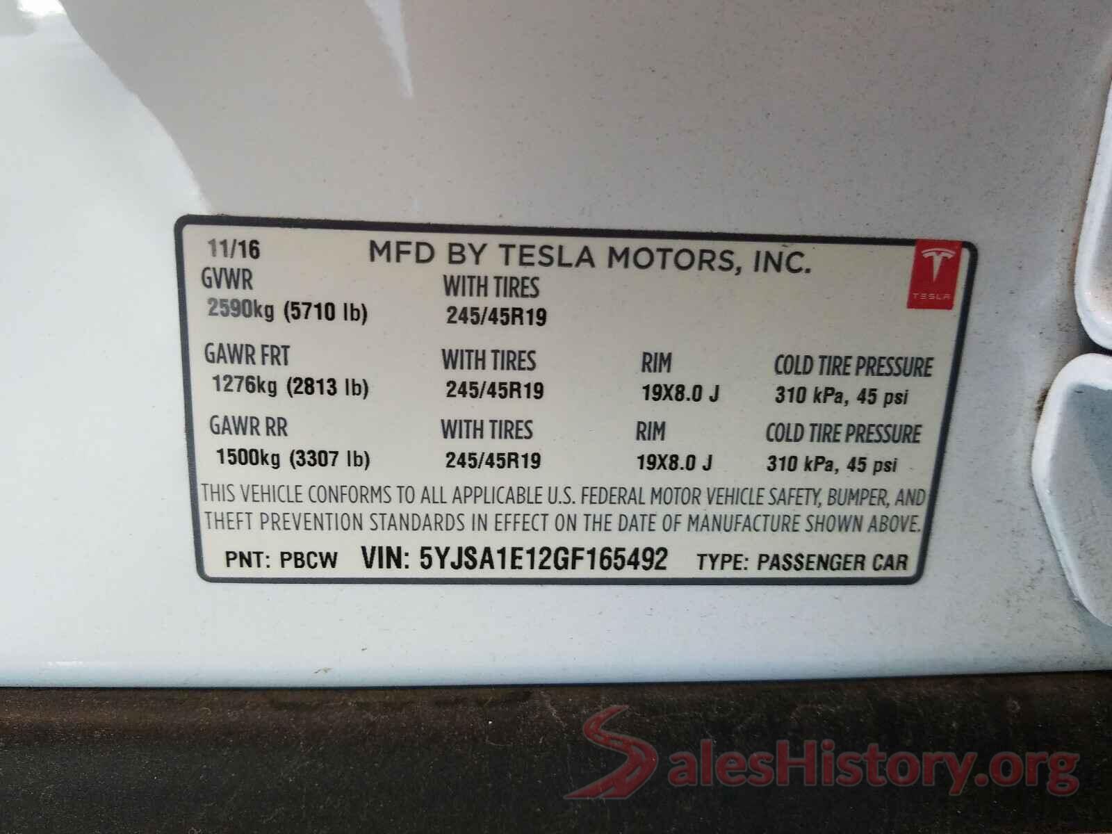 5YJSA1E12GF165492 2016 TESLA MODEL S