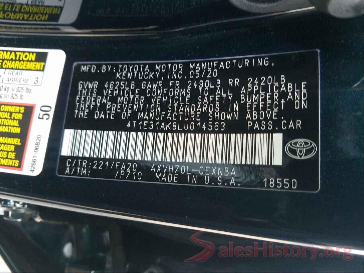 4T1E31AK8LU014563 2020 TOYOTA CAMRY