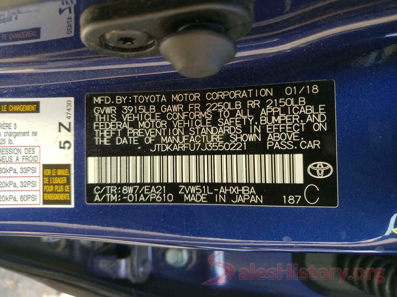 JTDKARFU7J3550221 2018 TOYOTA PRIUS