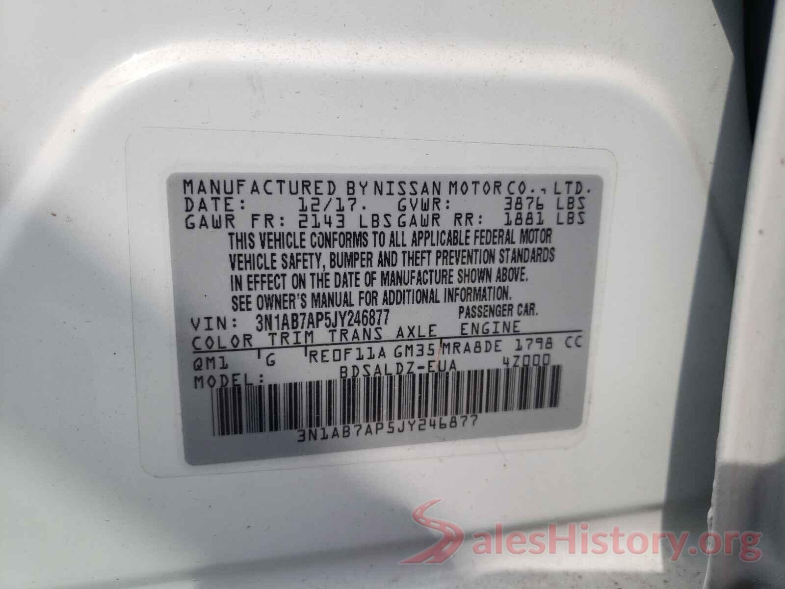 3N1AB7AP5JY246877 2018 NISSAN SENTRA