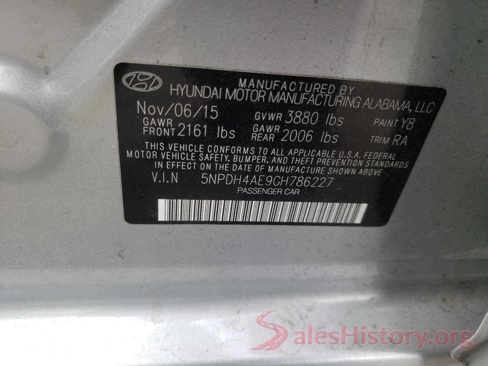 5NPDH4AE9GH786227 2016 HYUNDAI ELANTRA