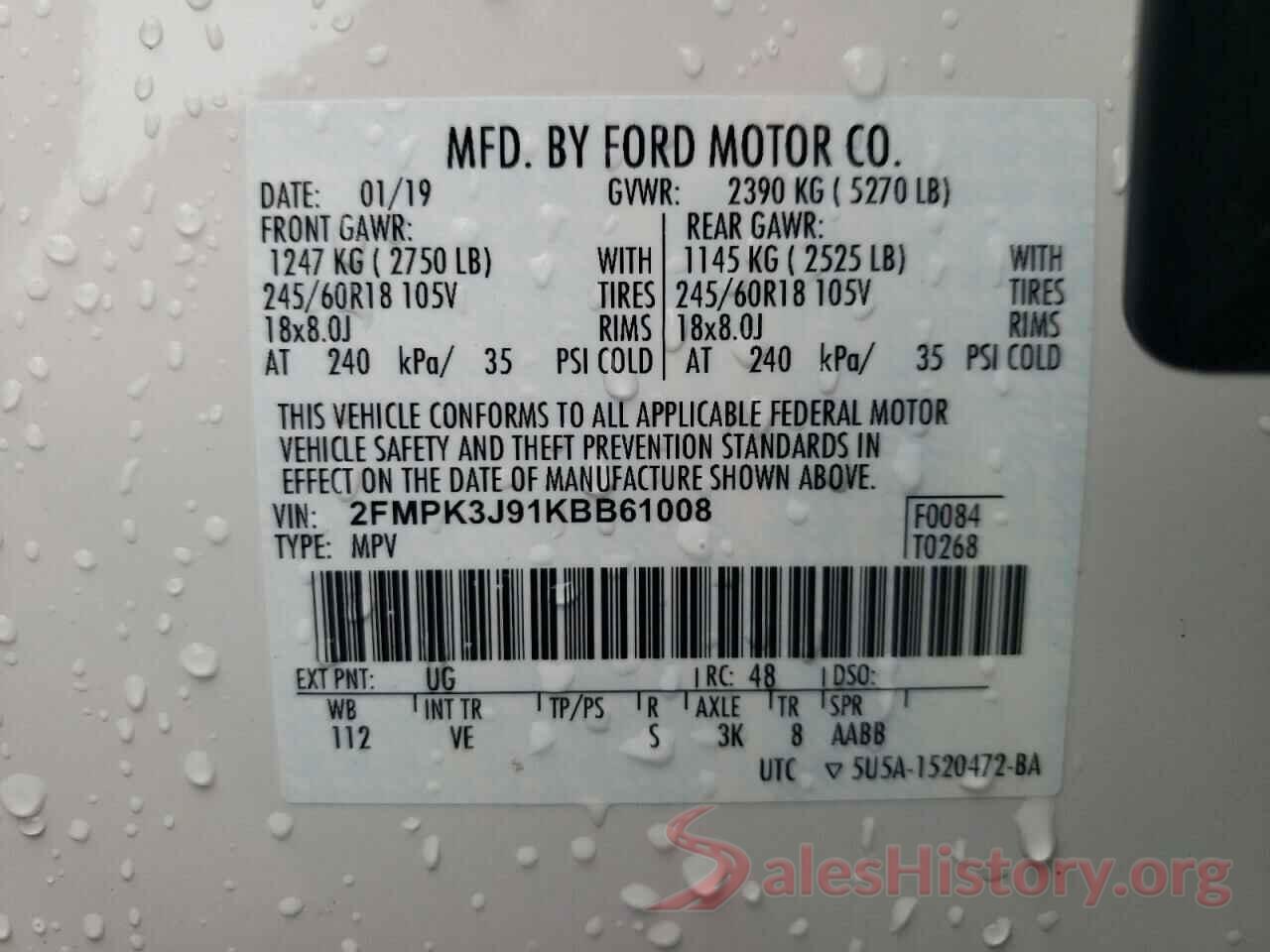 2FMPK3J91KBB61008 2019 FORD EDGE