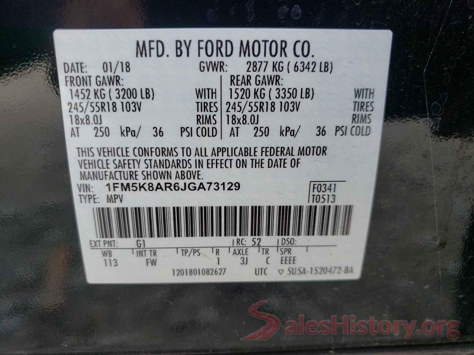 1FM5K8AR6JGA73129 2018 FORD EXPLORER