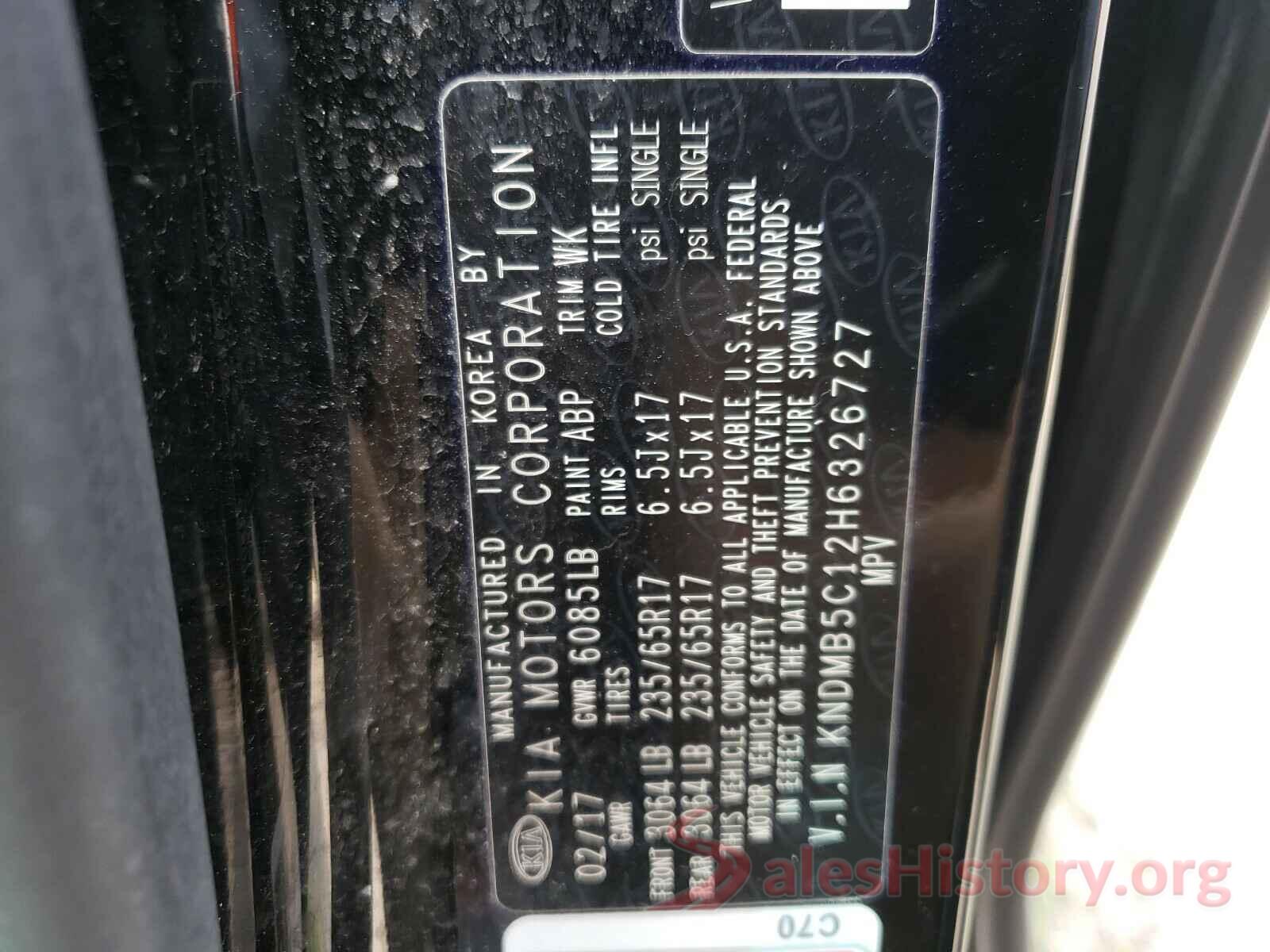 KNDMB5C12H6326727 2017 KIA SEDONA