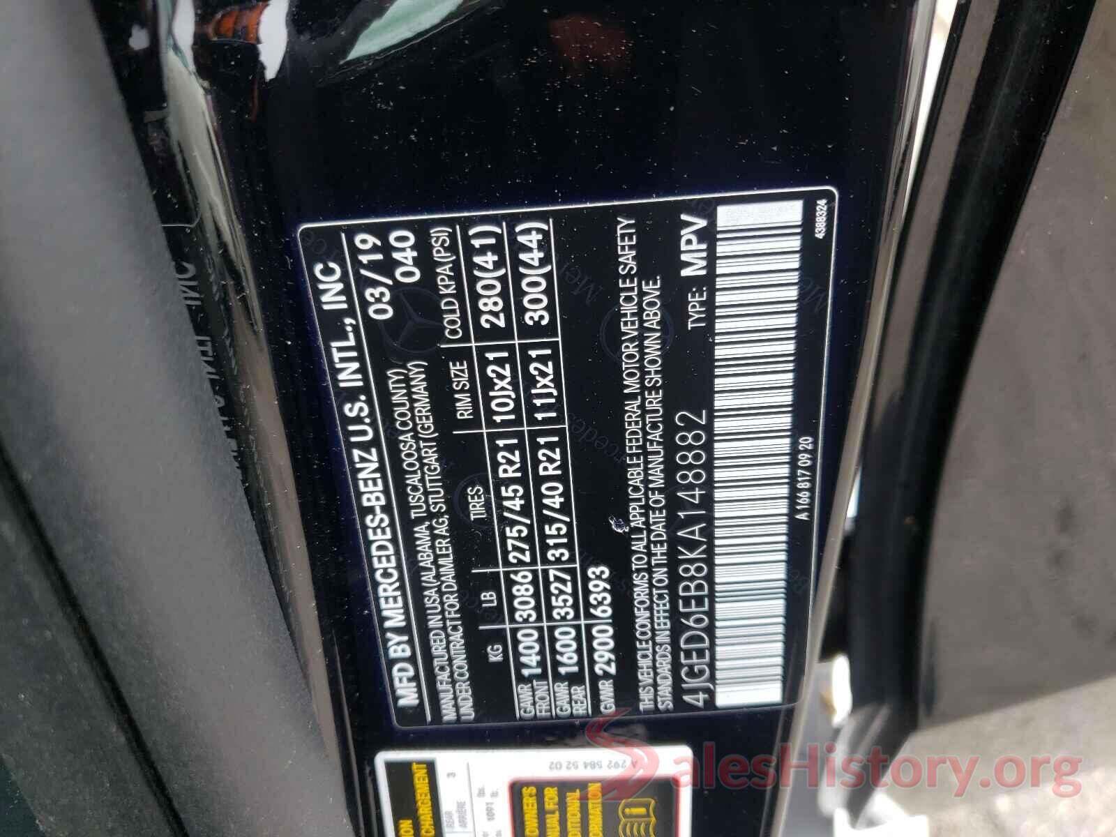 4JGED6EB8KA148882 2019 MERCEDES-BENZ GLE-CLASS