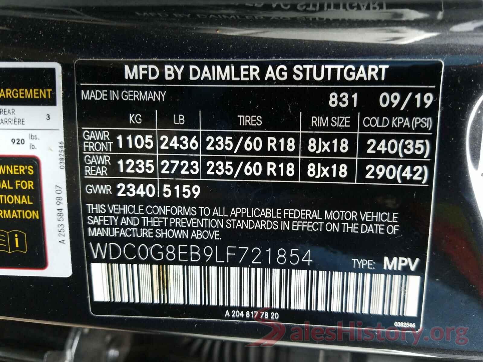 WDC0G8EB9LF721854 2020 MERCEDES-BENZ G CLASS