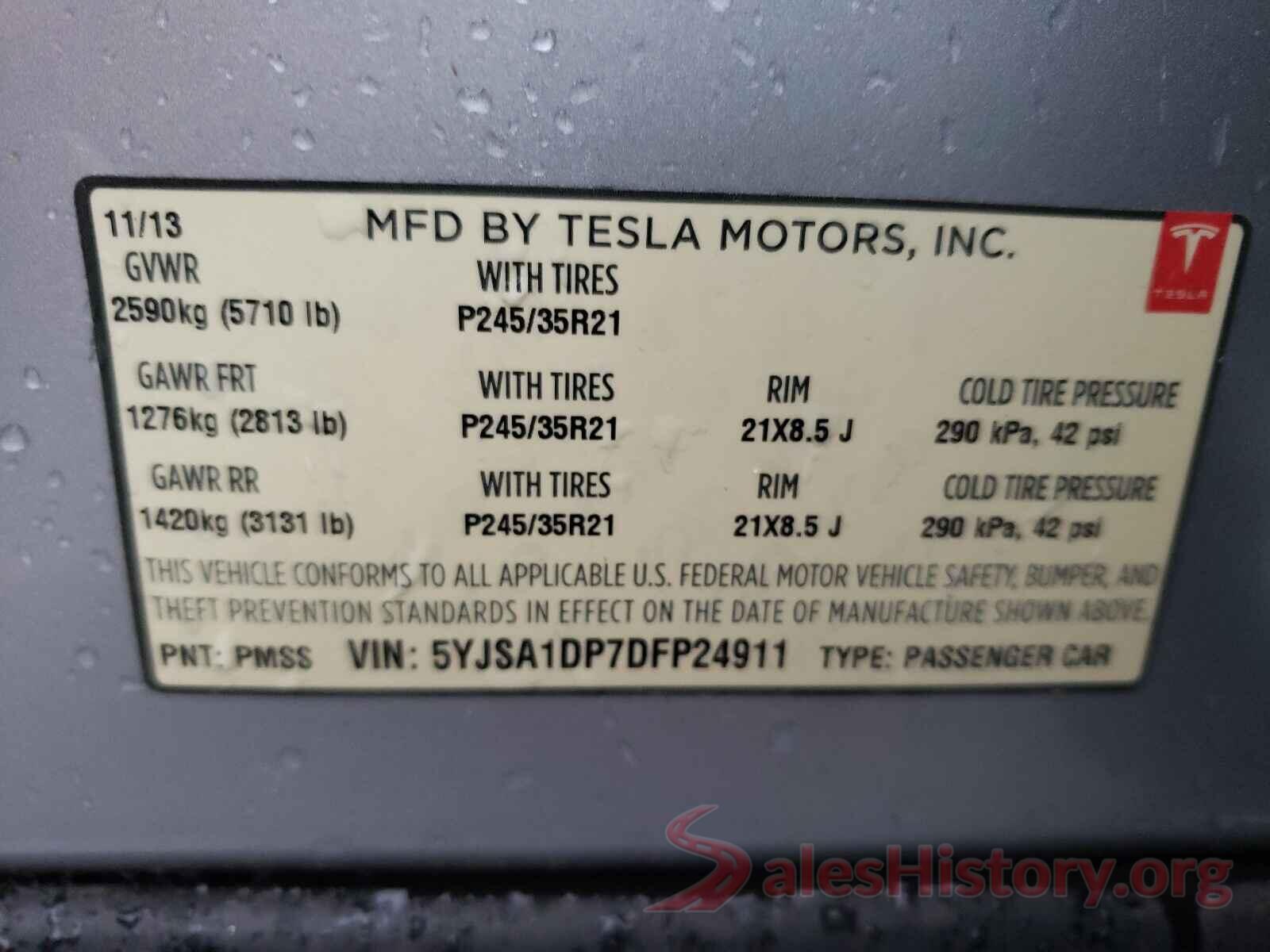 5YJSA1DP7DFP24911 2013 TESLA MODEL S