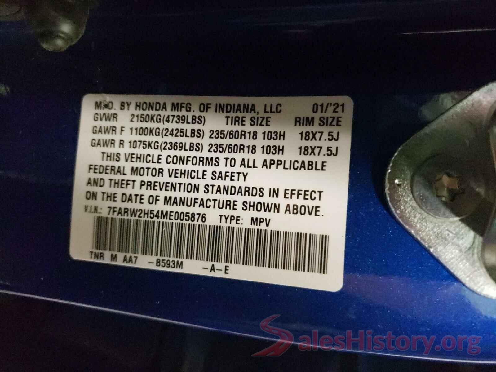 7FARW2H54ME005876 2021 HONDA CRV