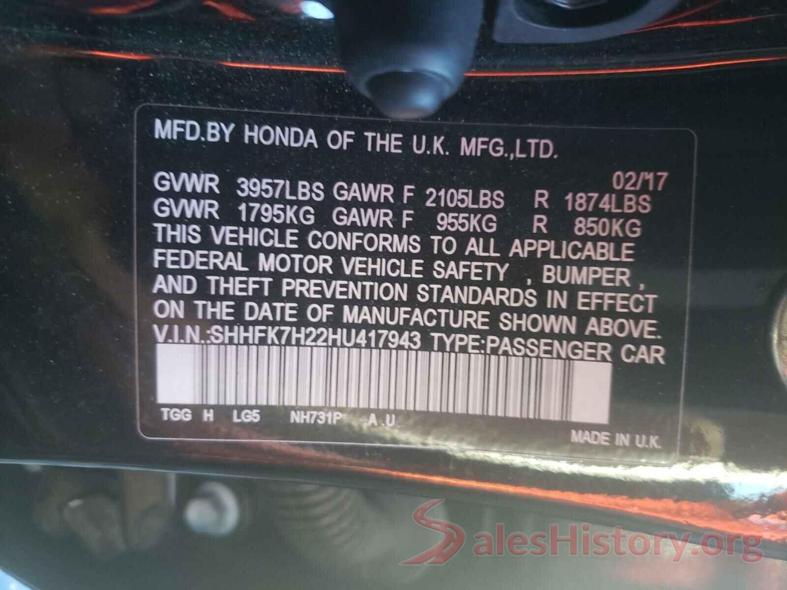 SHHFK7H22HU417943 2017 HONDA CIVIC