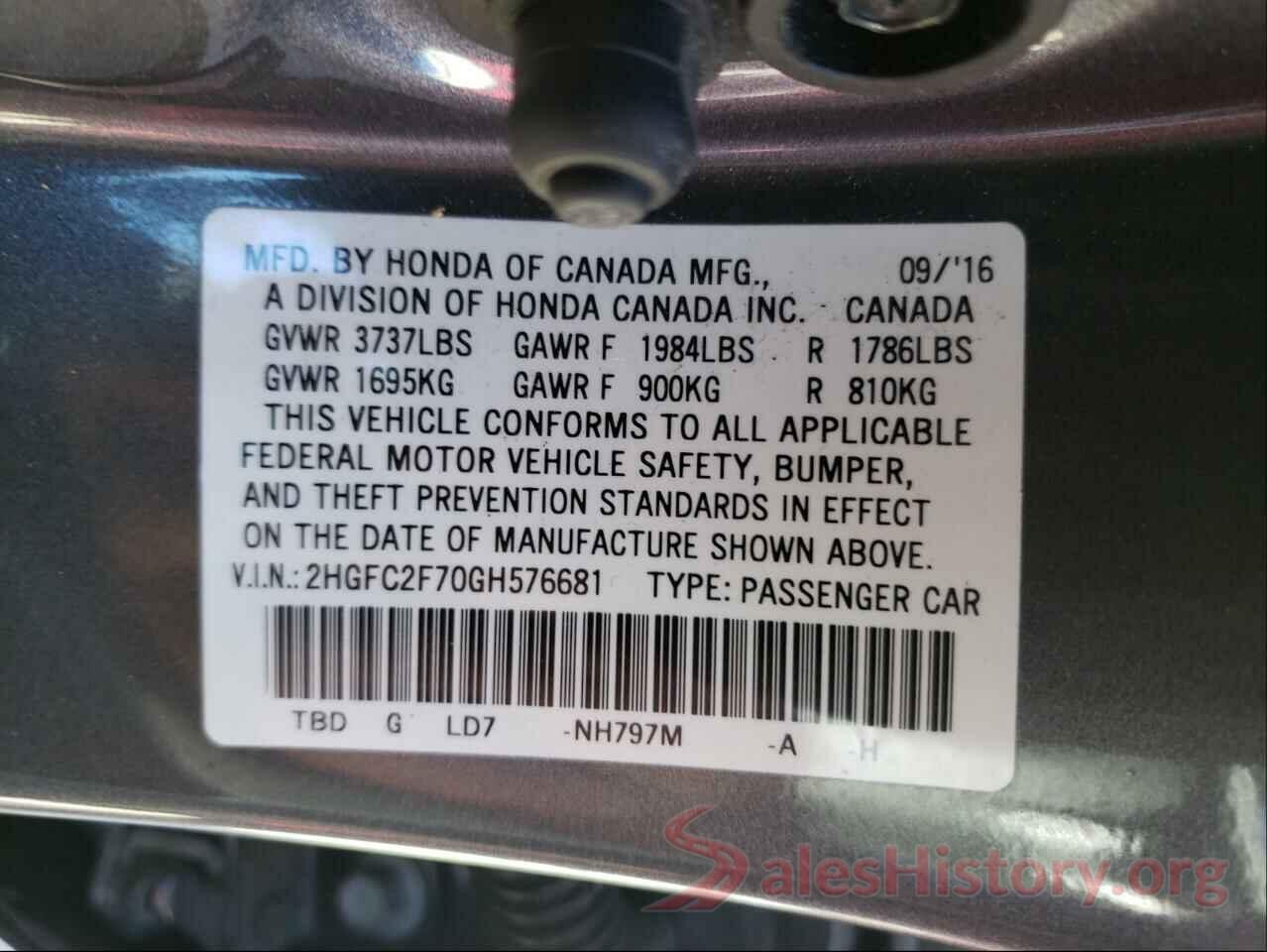 2HGFC2F70GH576681 2016 HONDA CIVIC