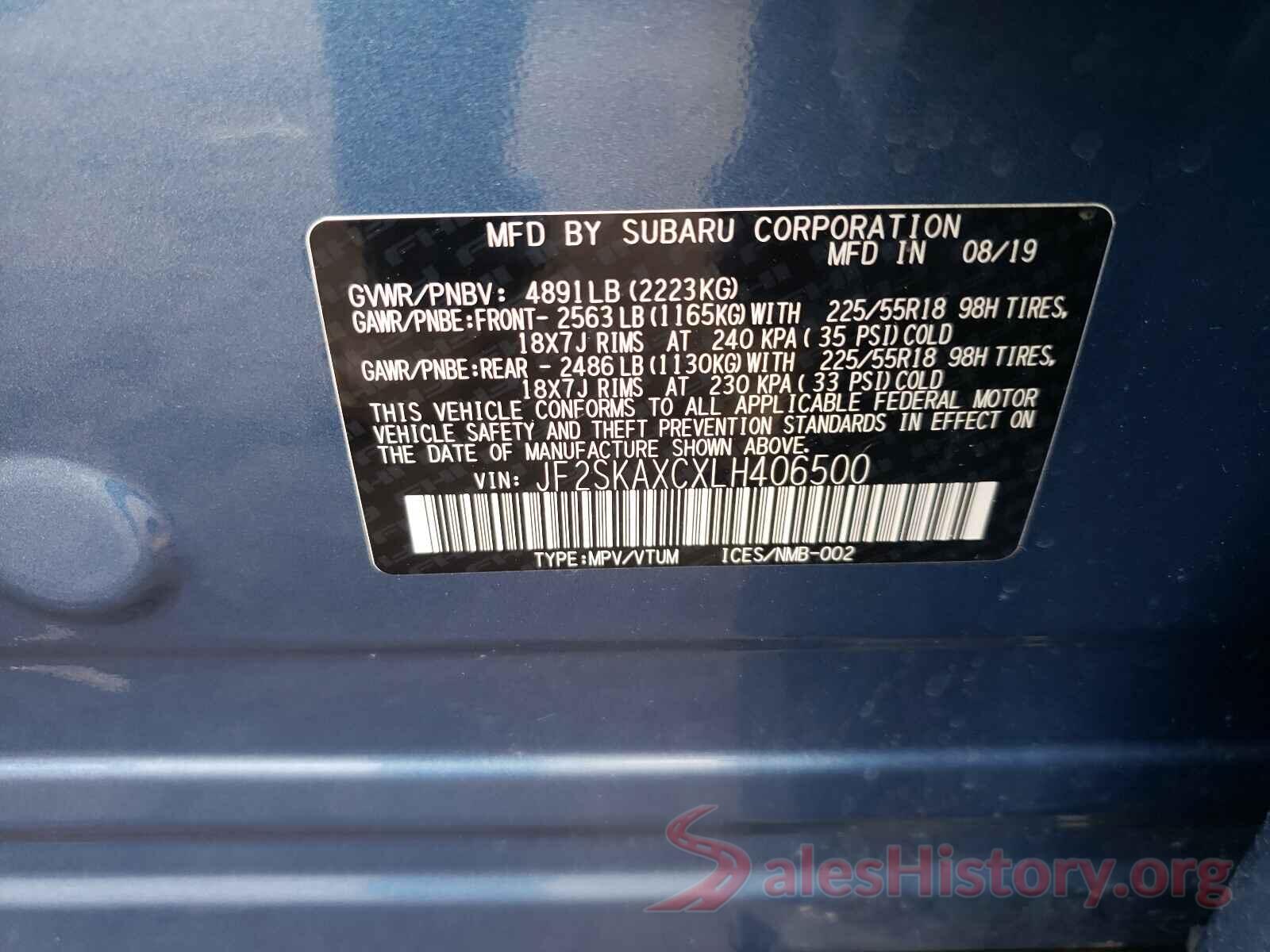 JF2SKAXCXLH406500 2020 SUBARU FORESTER