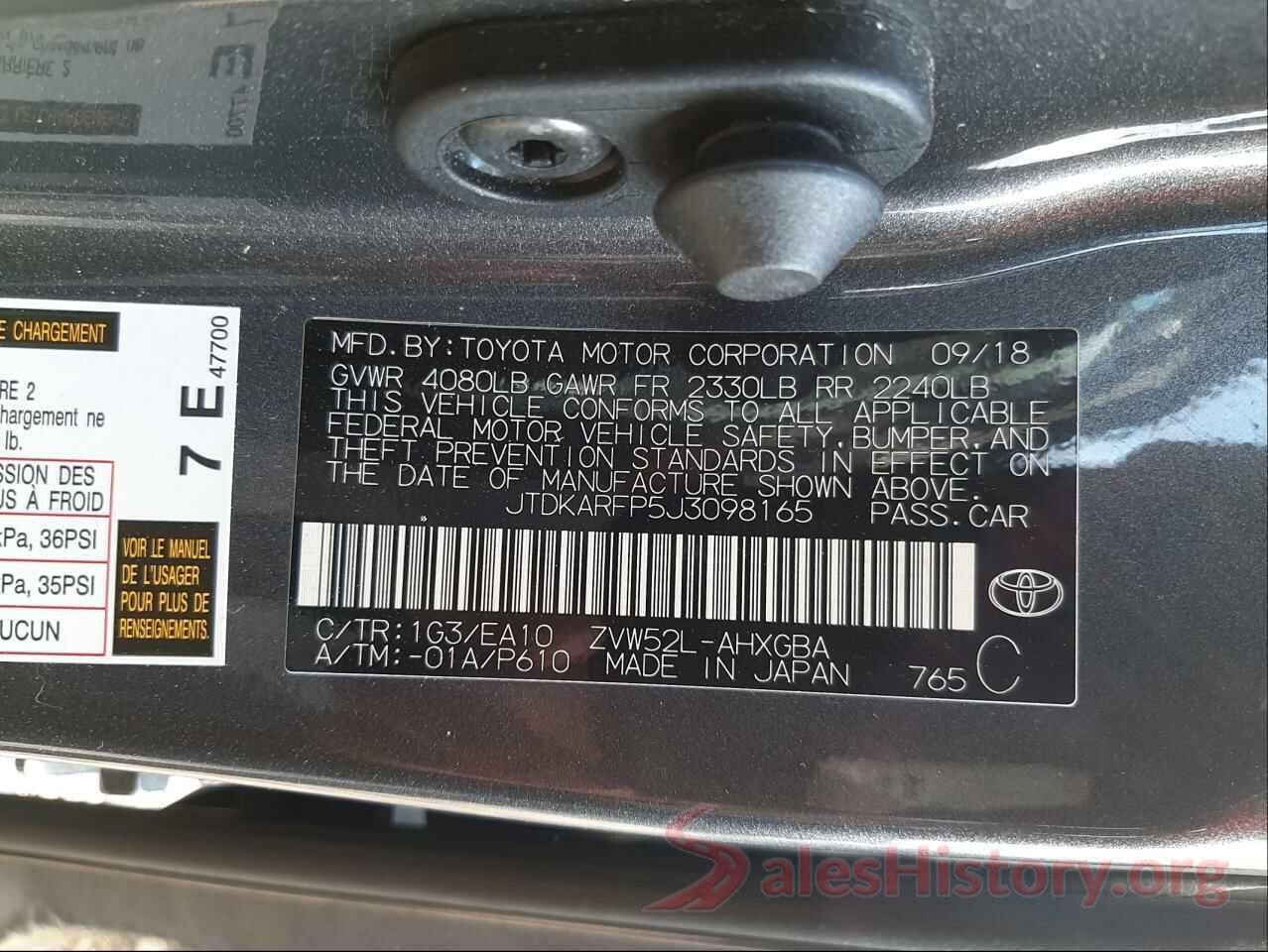 JTDKARFP5J3098165 2018 TOYOTA PRIUS