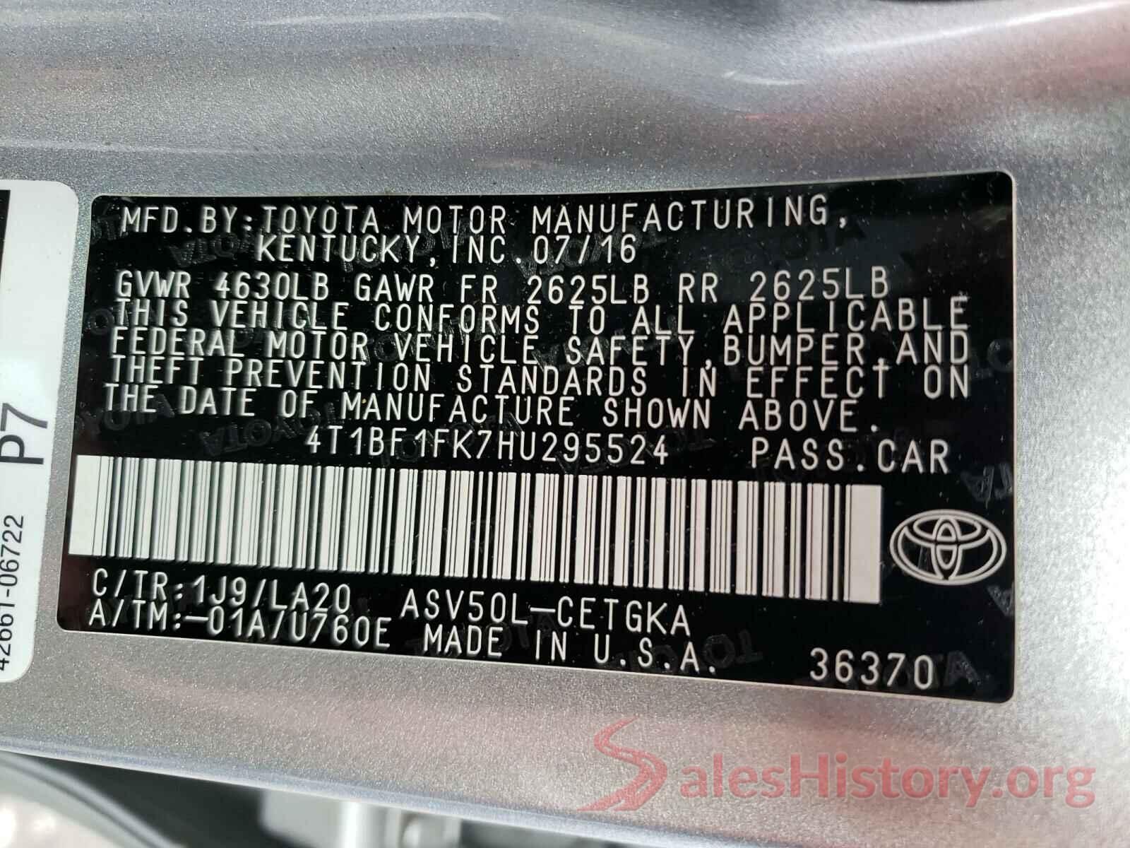 4T1BF1FK7HU295524 2017 TOYOTA CAMRY