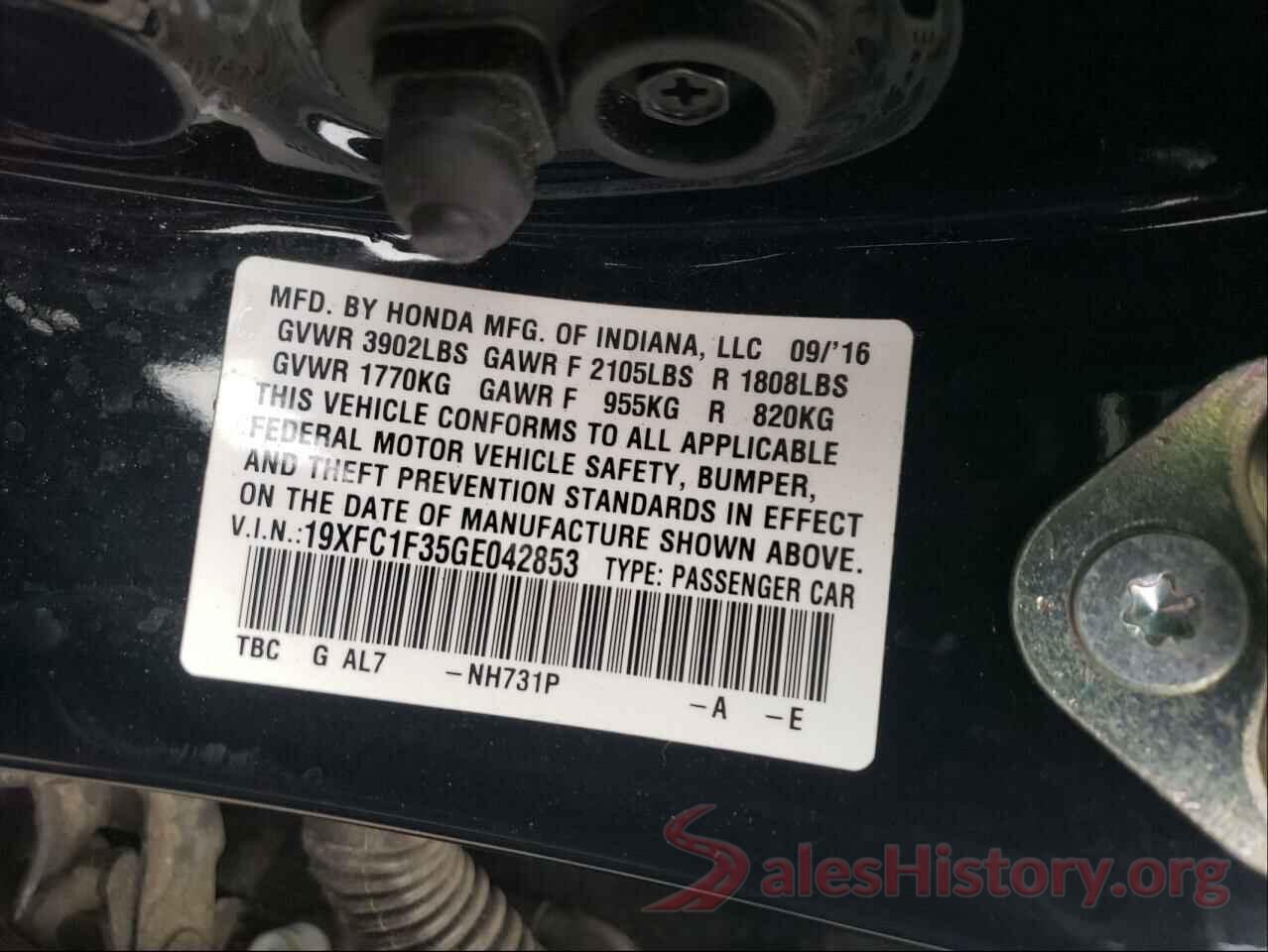 19XFC1F35GE042853 2016 HONDA CIVIC