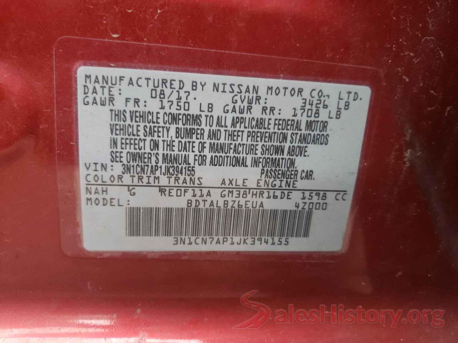 3N1CN7AP1JK394155 2018 NISSAN VERSA