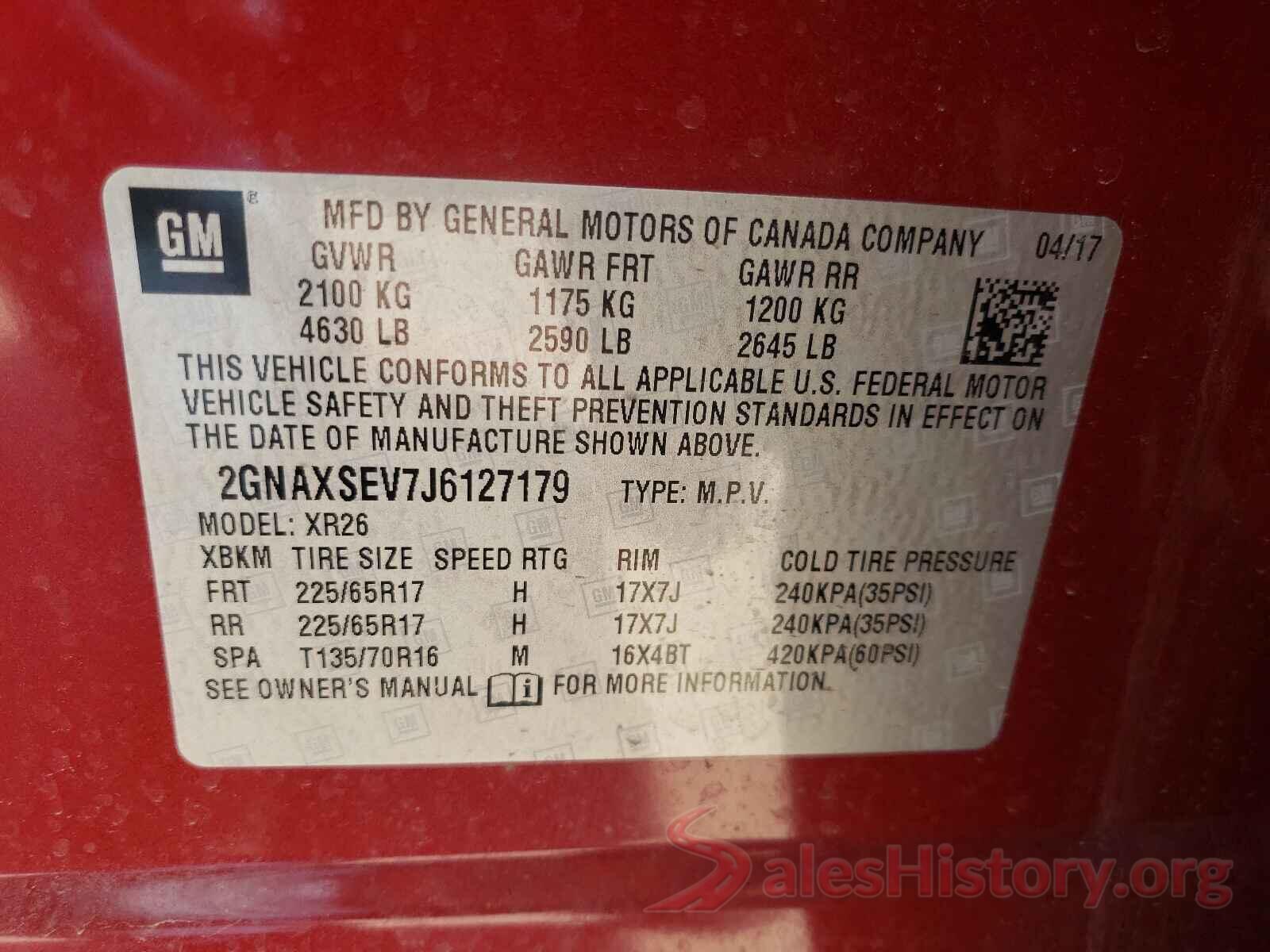 2GNAXSEV7J6127179 2018 CHEVROLET EQUINOX