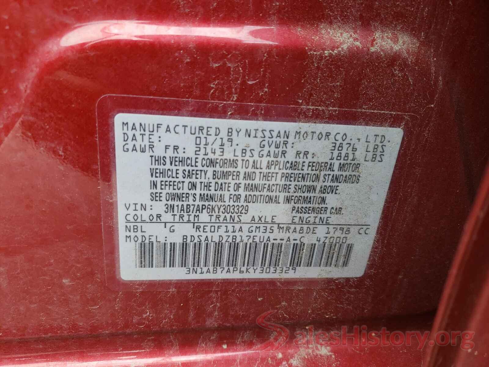 3N1AB7AP6KY303329 2019 NISSAN SENTRA