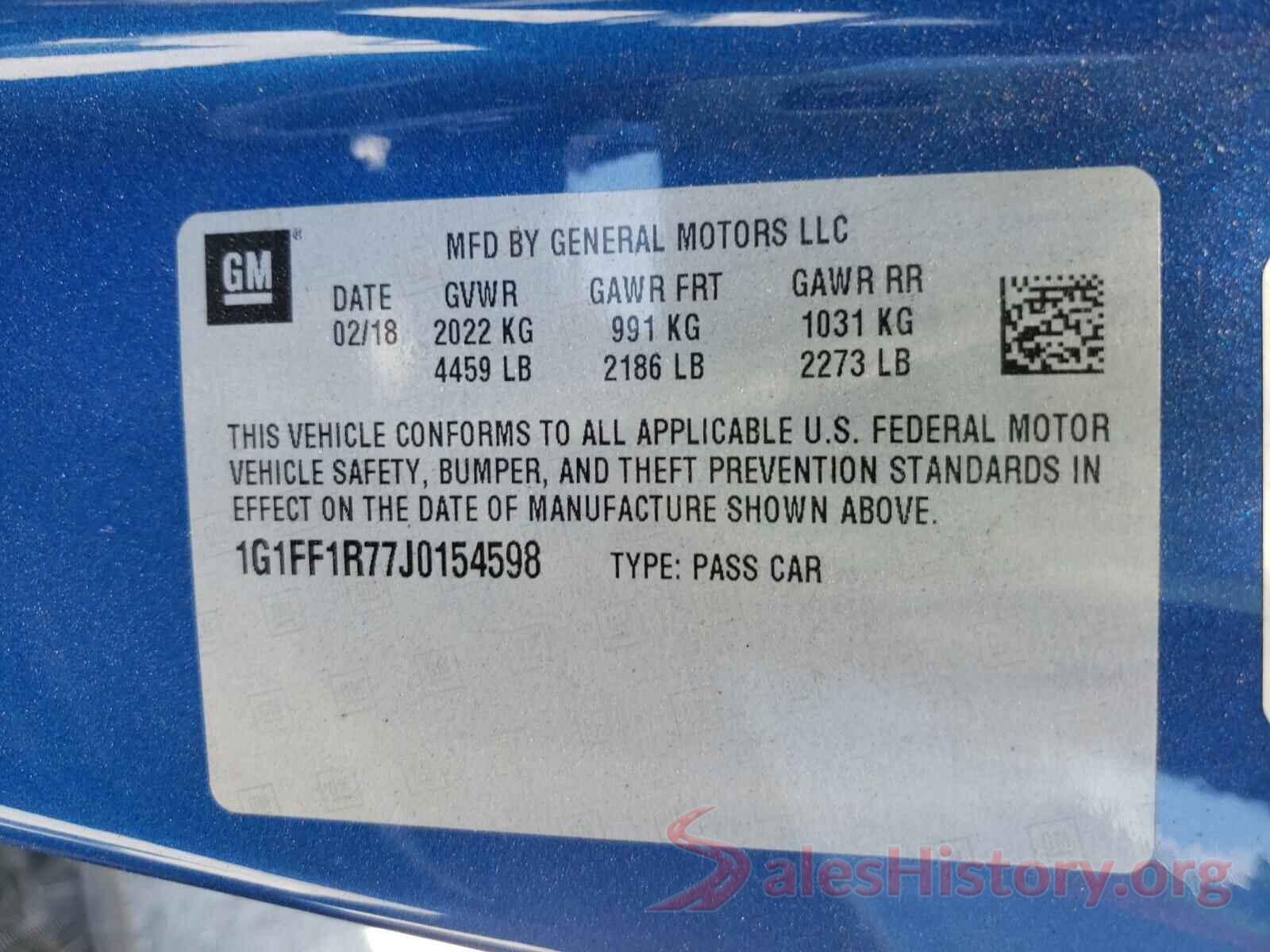 1G1FF1R77J0154598 2018 CHEVROLET CAMARO