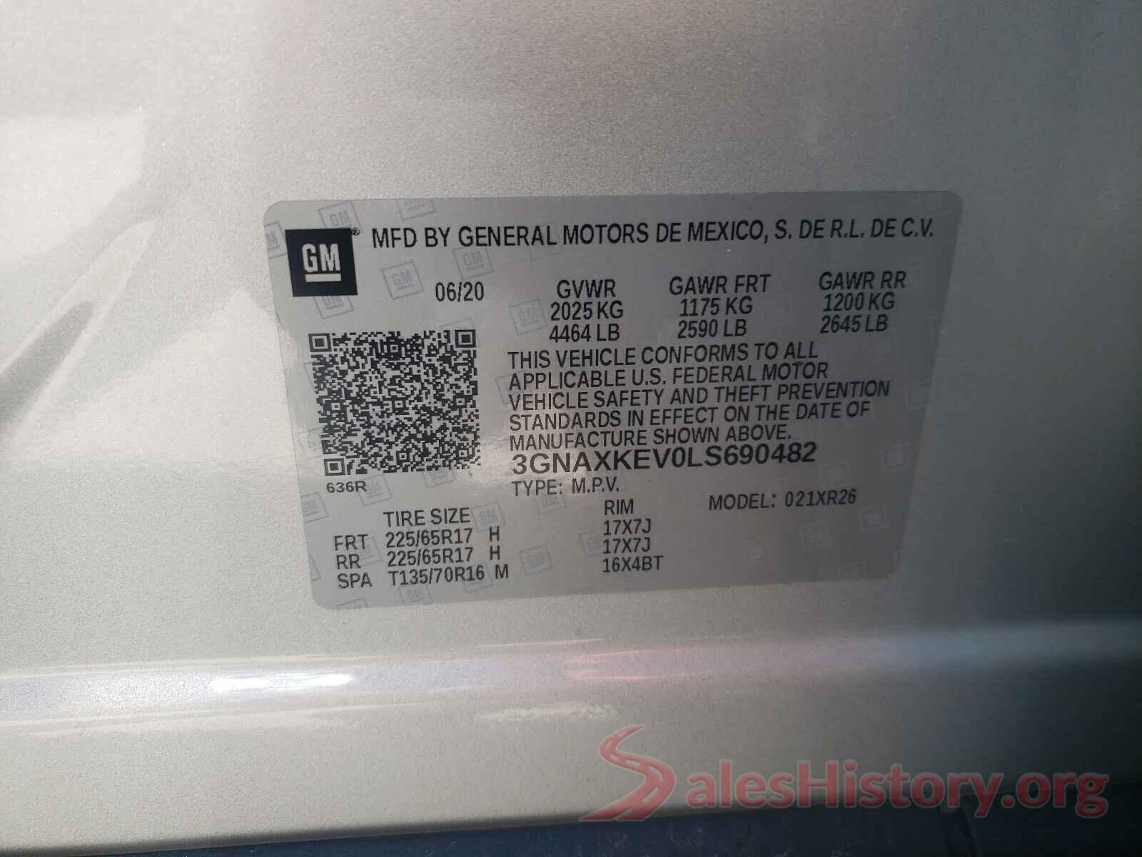 3GNAXKEV0LS690482 2020 CHEVROLET EQUINOX