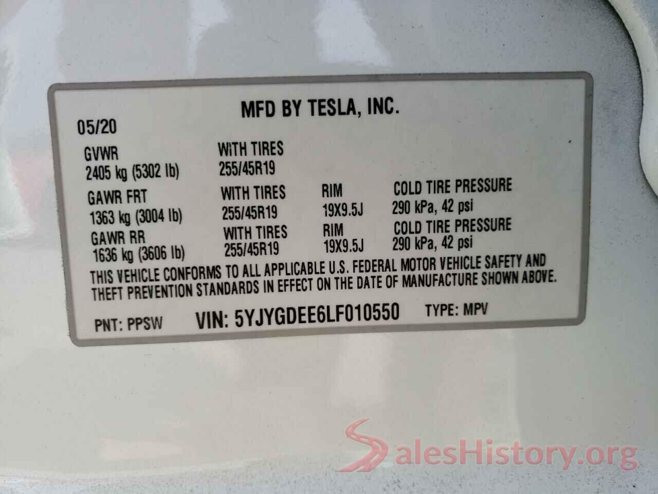 5YJYGDEE6LF010550 2020 TESLA MODEL Y