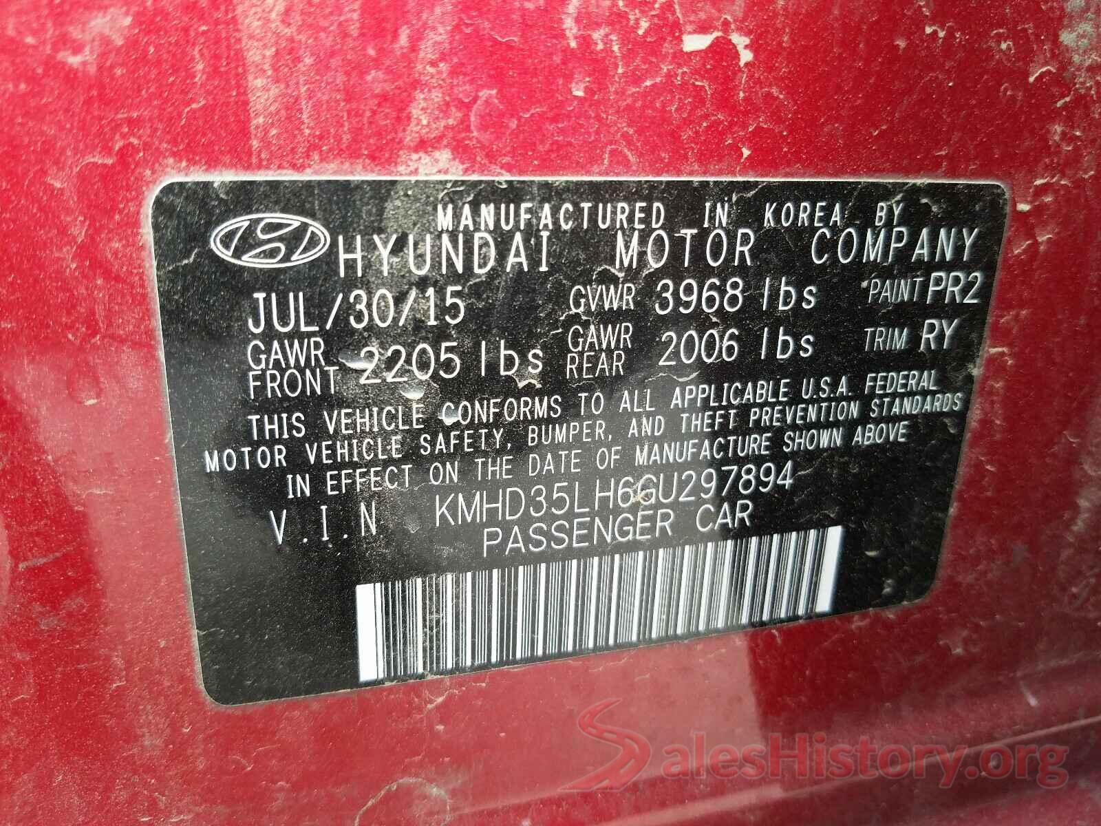 KMHD35LH6GU297894 2016 HYUNDAI ELANTRA