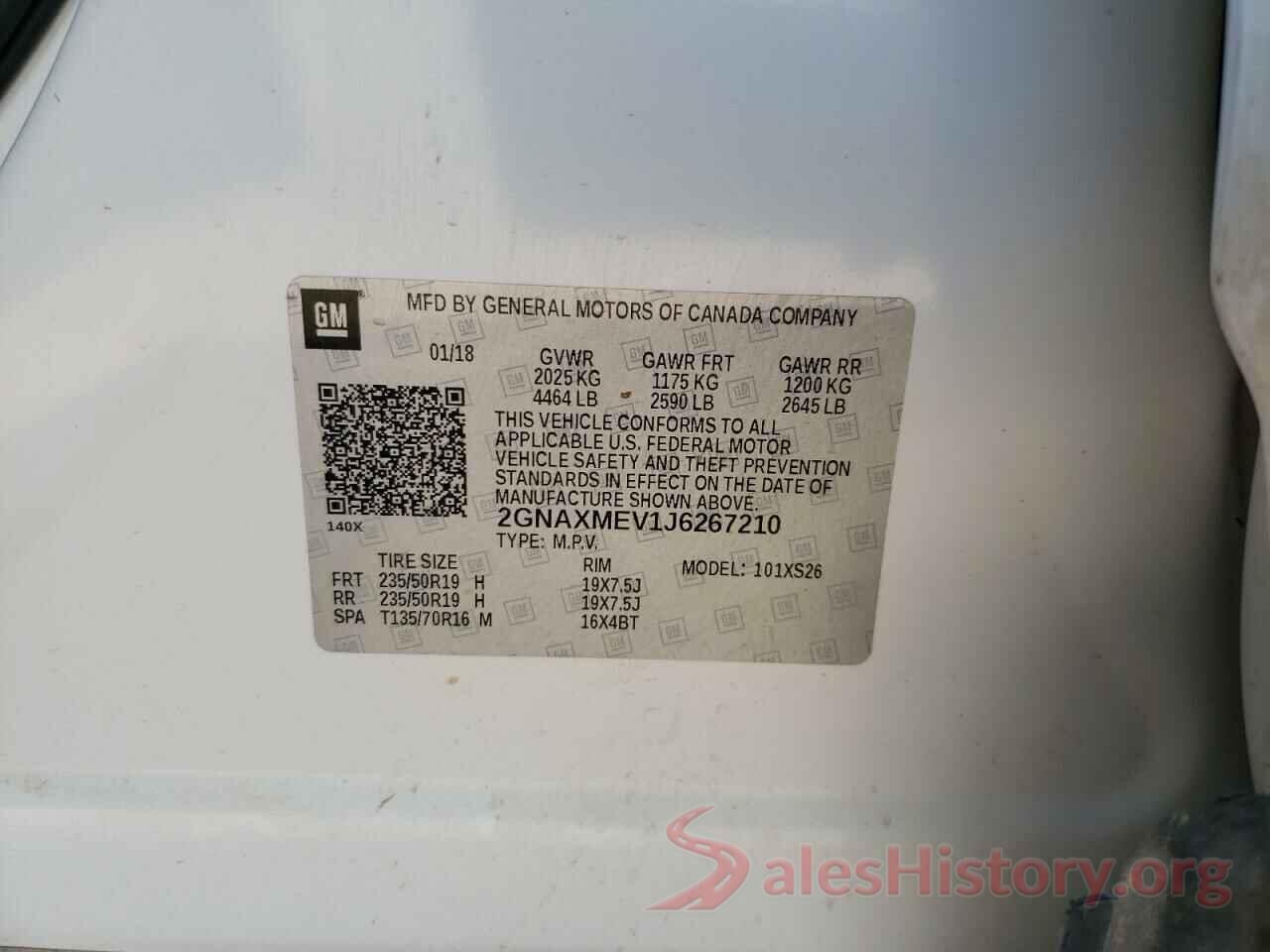 2GNAXMEV1J6267210 2018 CHEVROLET EQUINOX