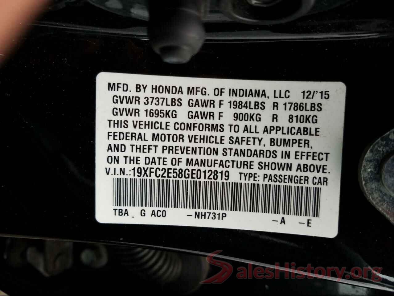 19XFC2E58GE012819 2016 HONDA CIVIC