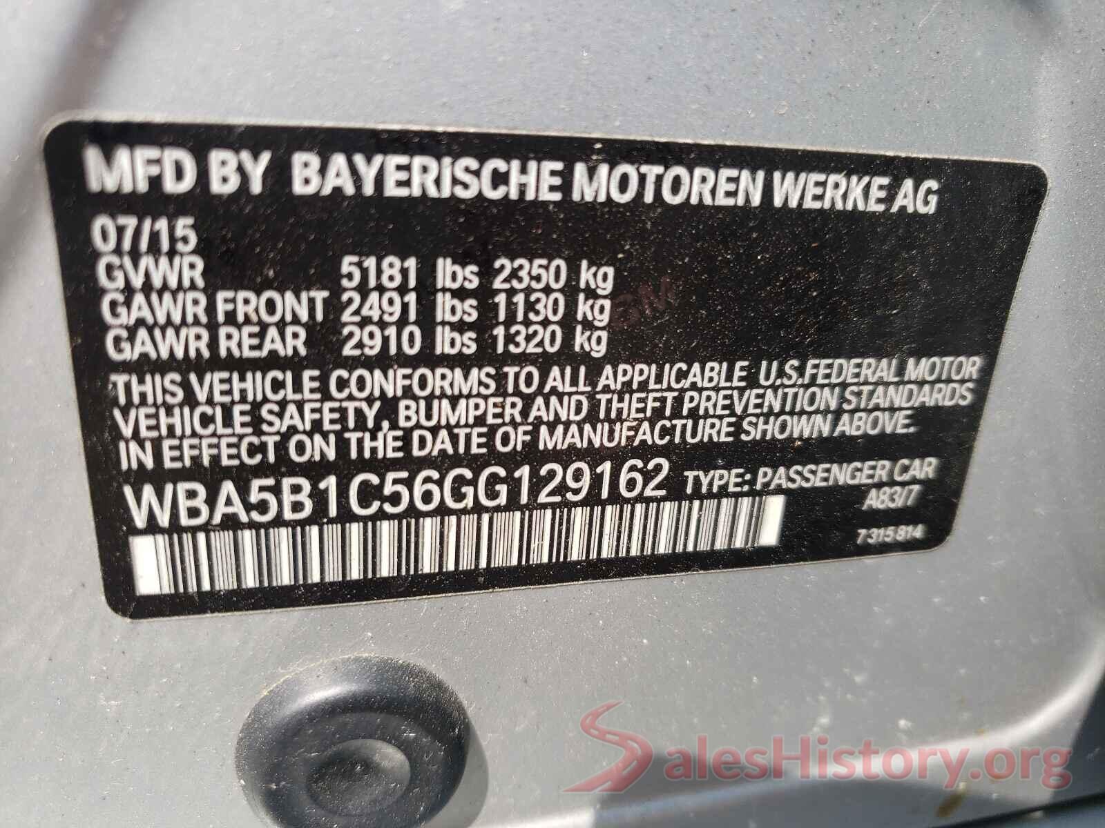 WBA5B1C56GG129162 2016 BMW 5 SERIES