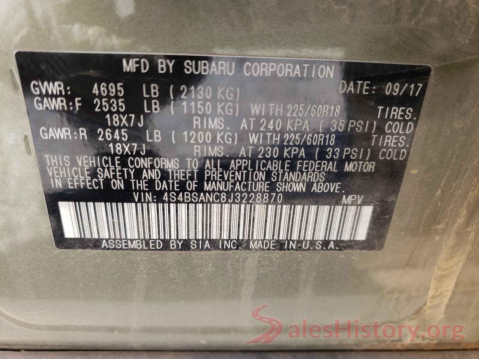 4S4BSANC8J3228870 2018 SUBARU OUTBACK