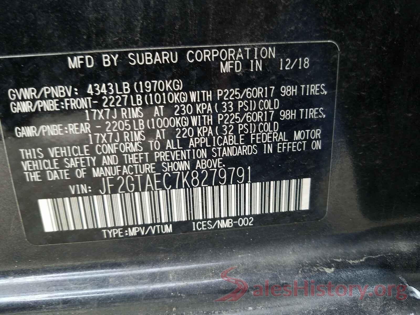 JF2GTAEC7K8279791 2019 SUBARU CROSSTREK