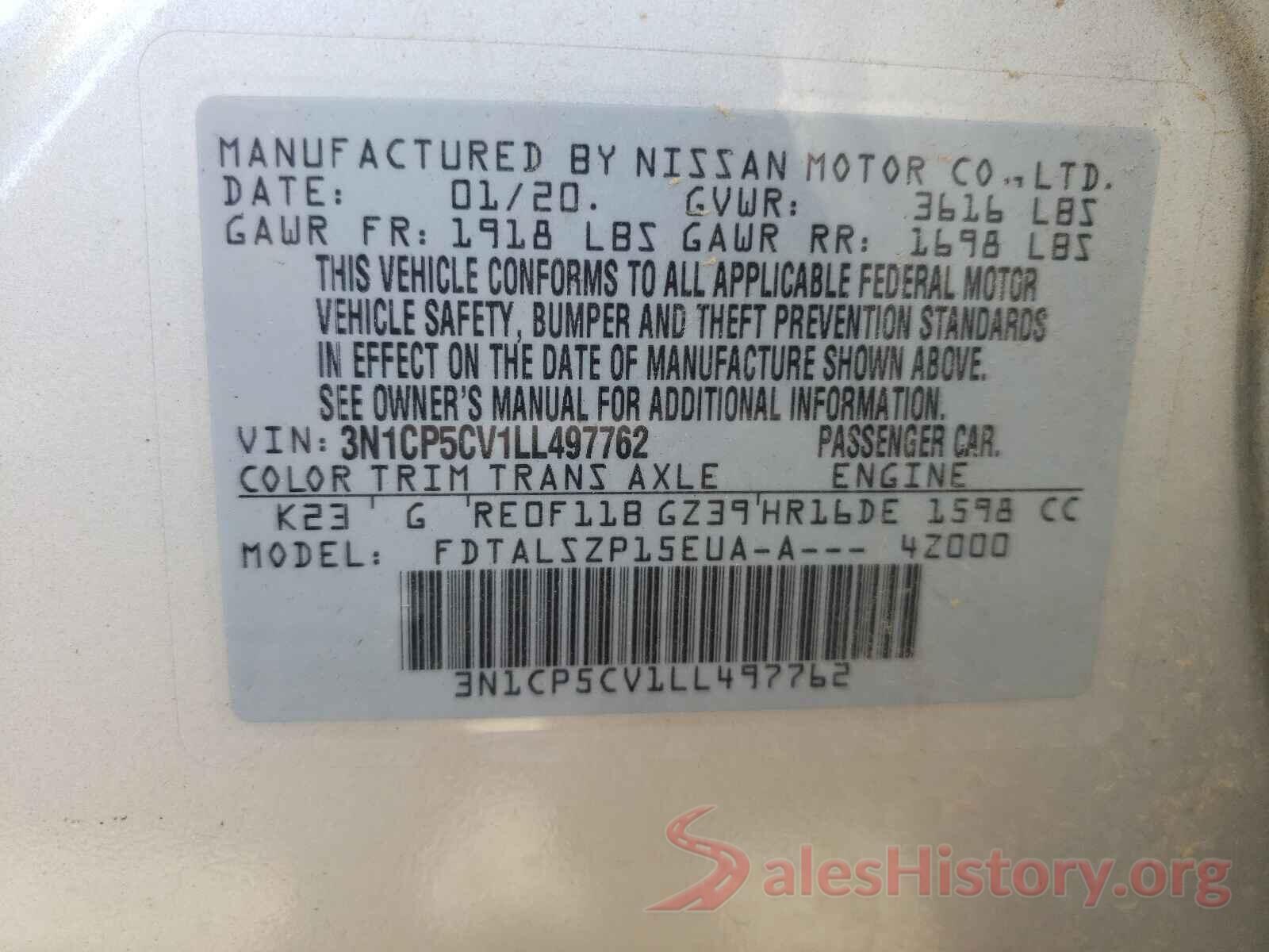 3N1CP5CV1LL497762 2020 NISSAN KICKS