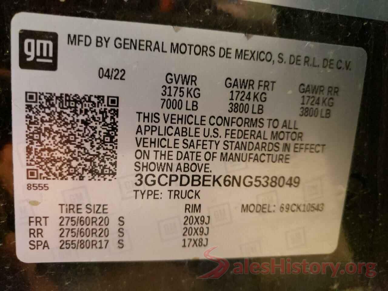 3GCPDBEK6NG538049 2022 CHEVROLET SILVERADO