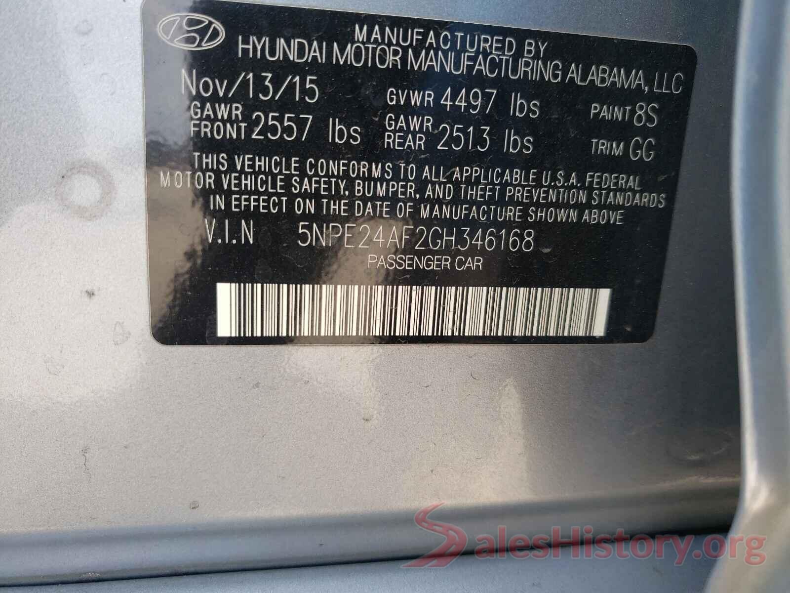 5NPE24AF2GH346168 2016 HYUNDAI SONATA