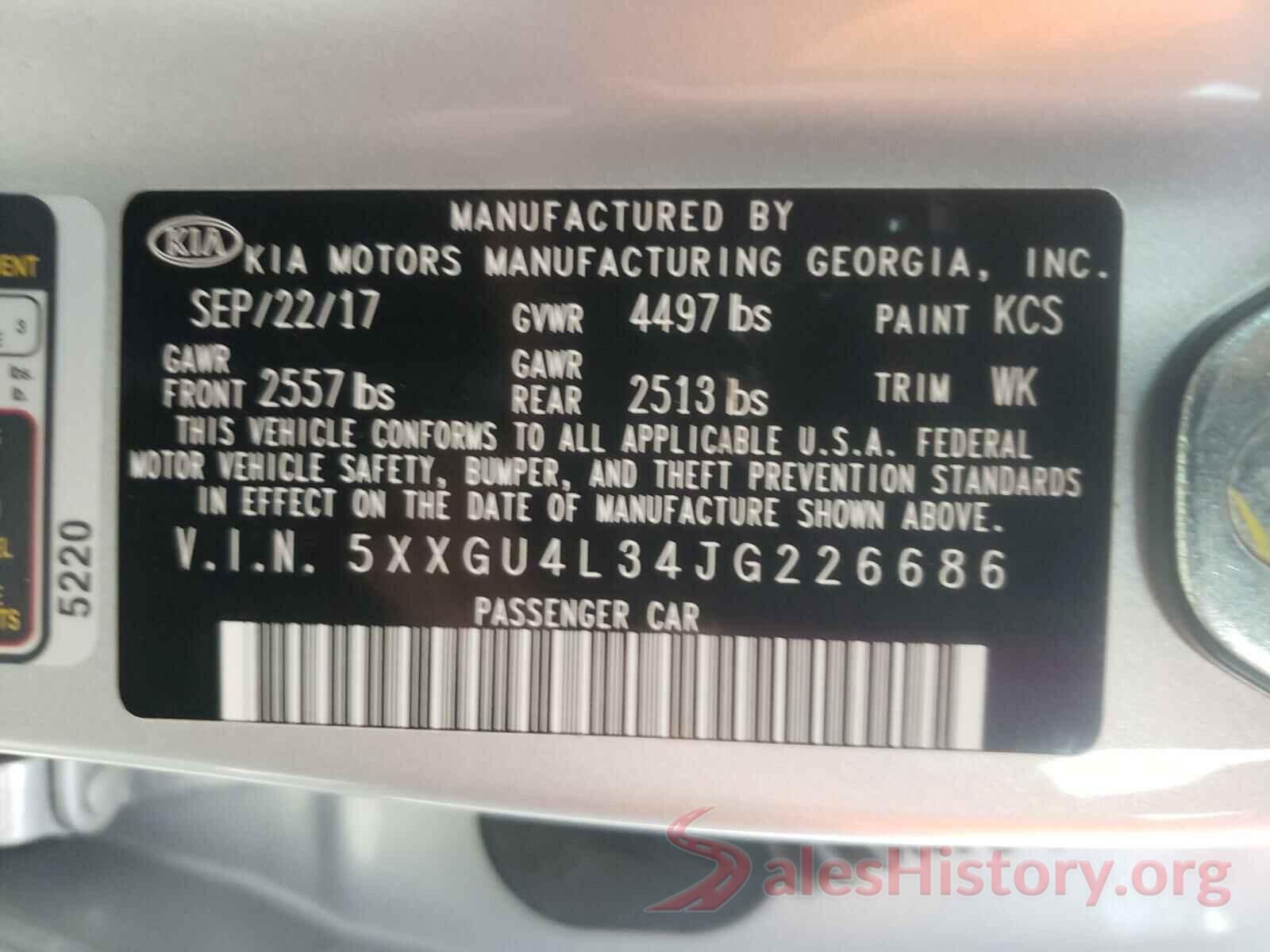 5XXGU4L34JG226686 2018 KIA OPTIMA