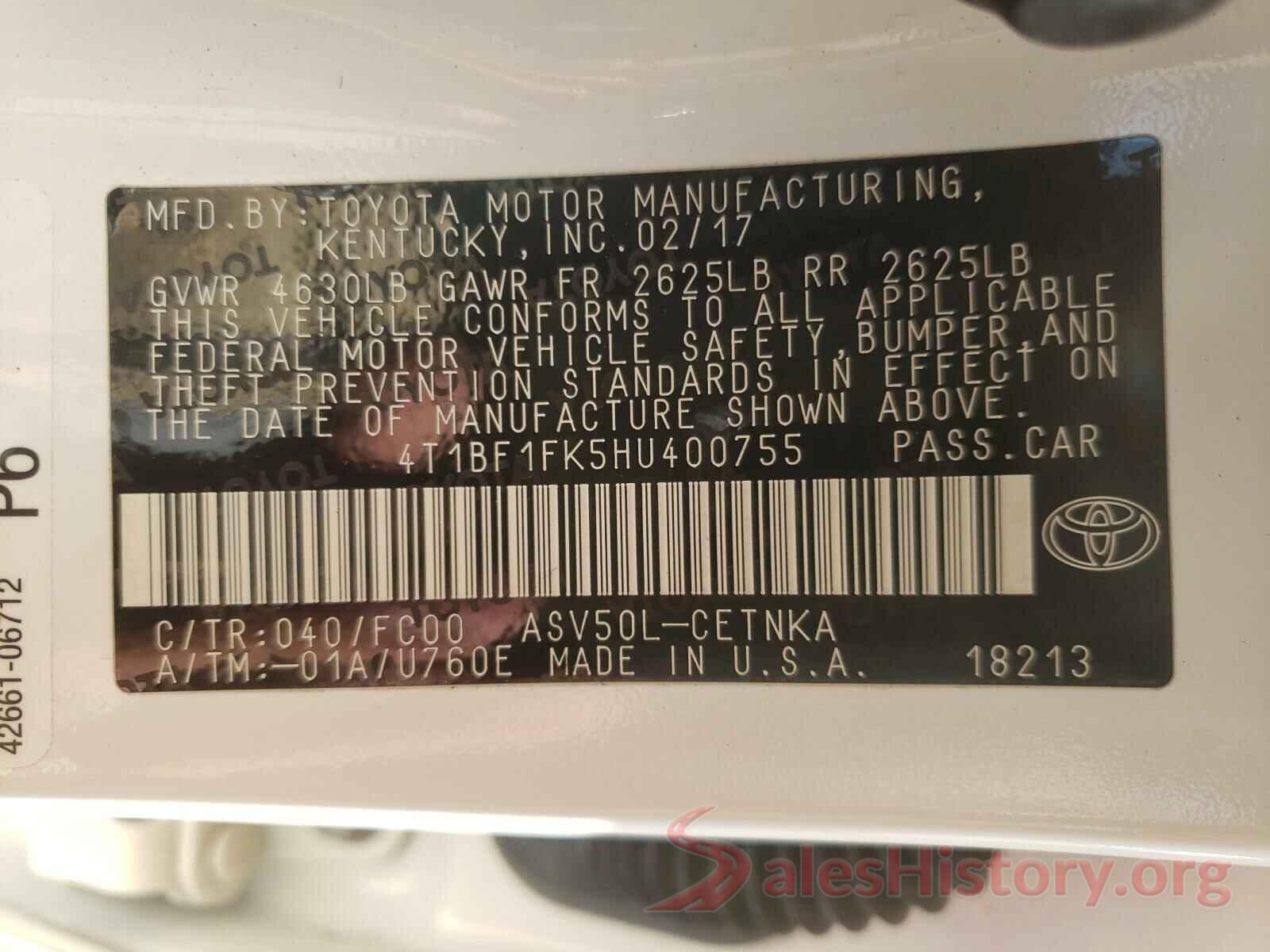 4T1BF1FK5HU400755 2017 TOYOTA CAMRY