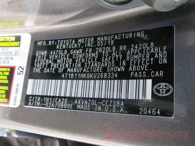 4T1B11HK6KU268334 2019 TOYOTA CAMRY