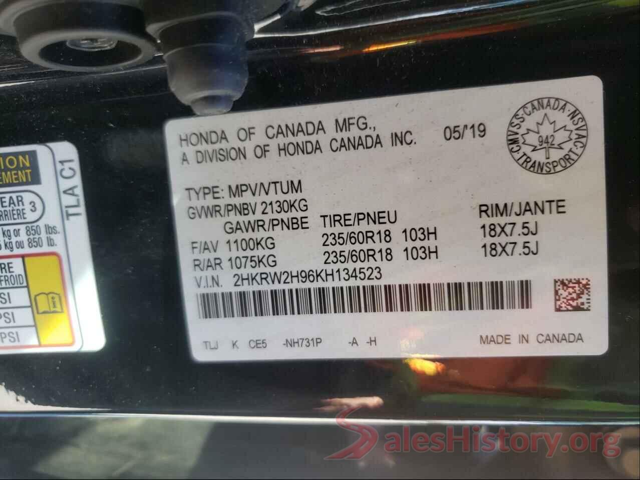 2HKRW2H96KH134523 2019 HONDA CRV