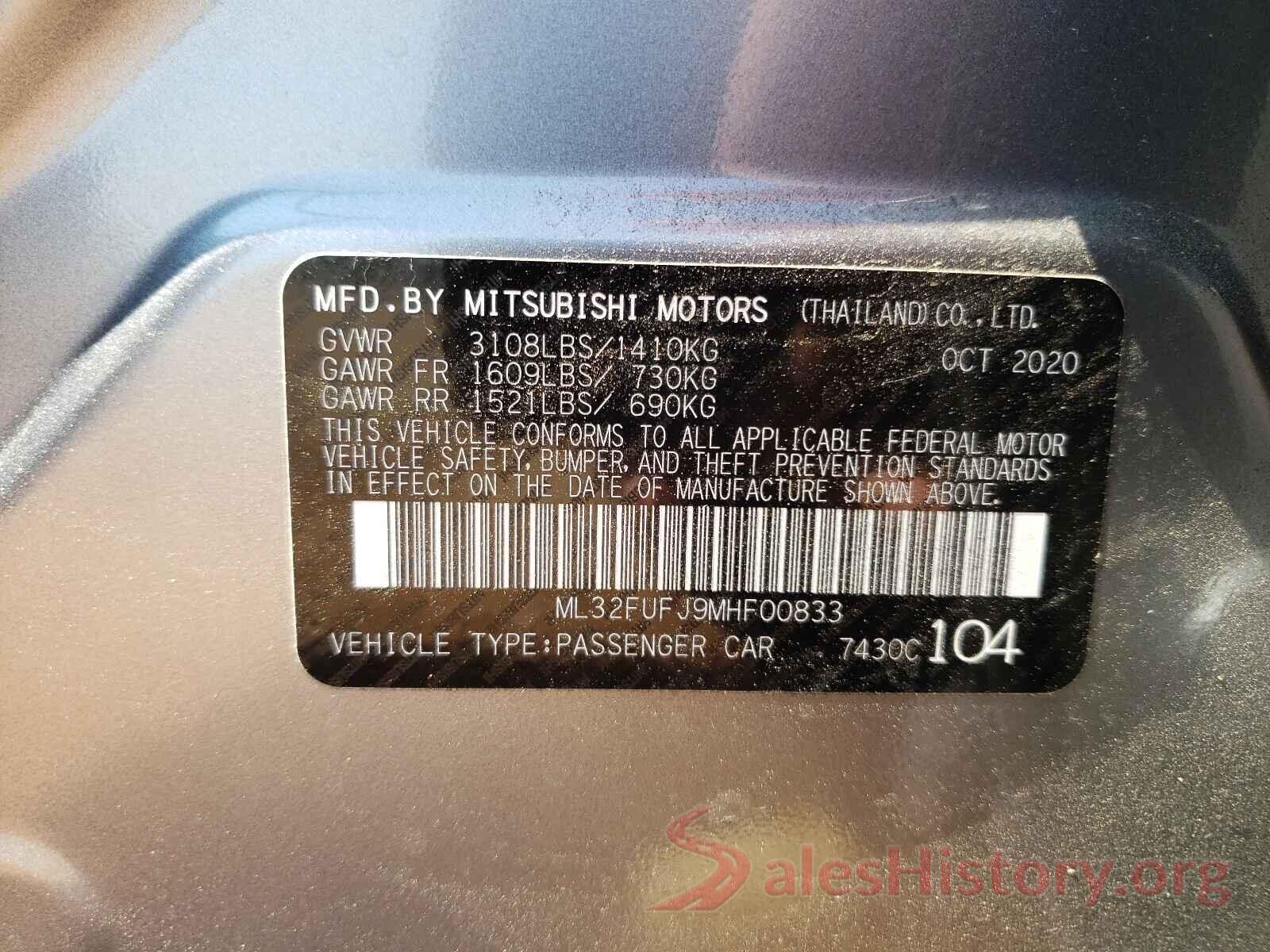 ML32FUFJ9MHF00833 2021 MITSUBISHI MIRAGE