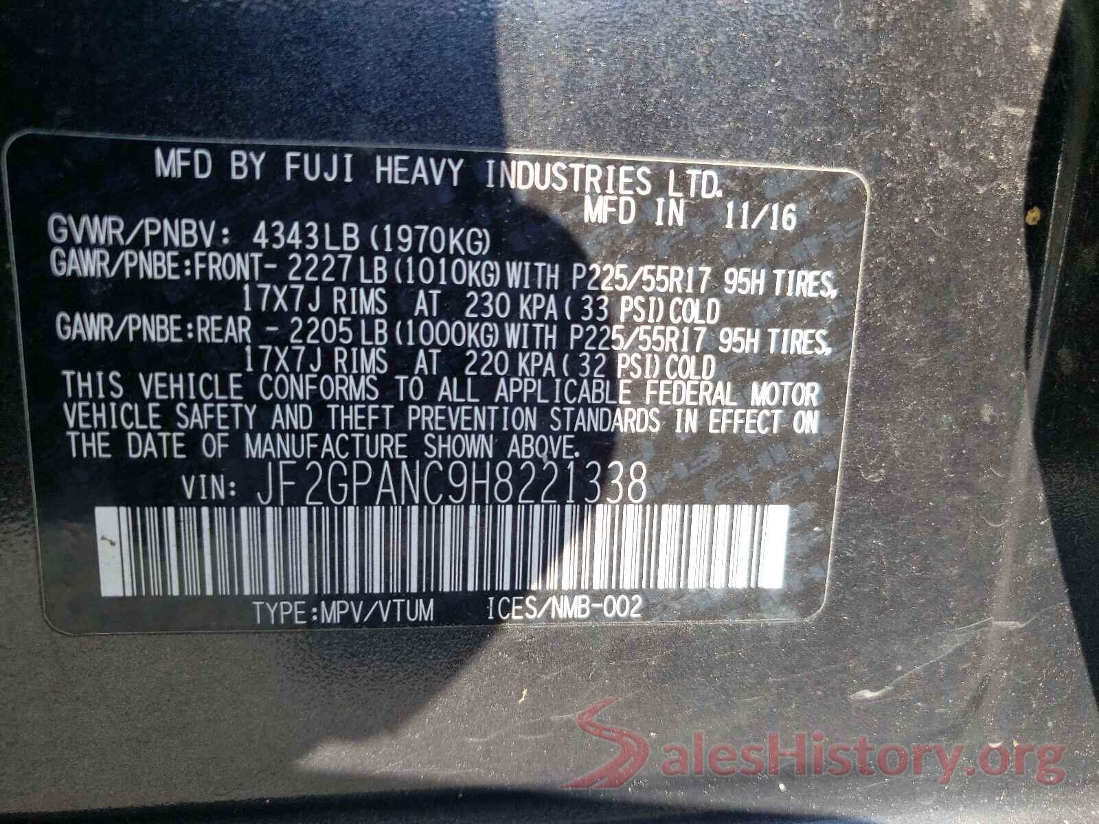 JF2GPANC9H8221338 2017 SUBARU CROSSTREK