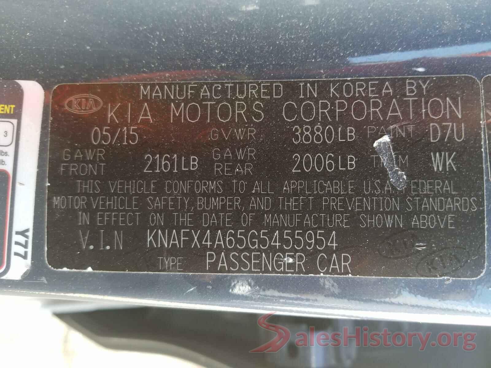 KNAFX4A65G5455954 2016 KIA FORTE