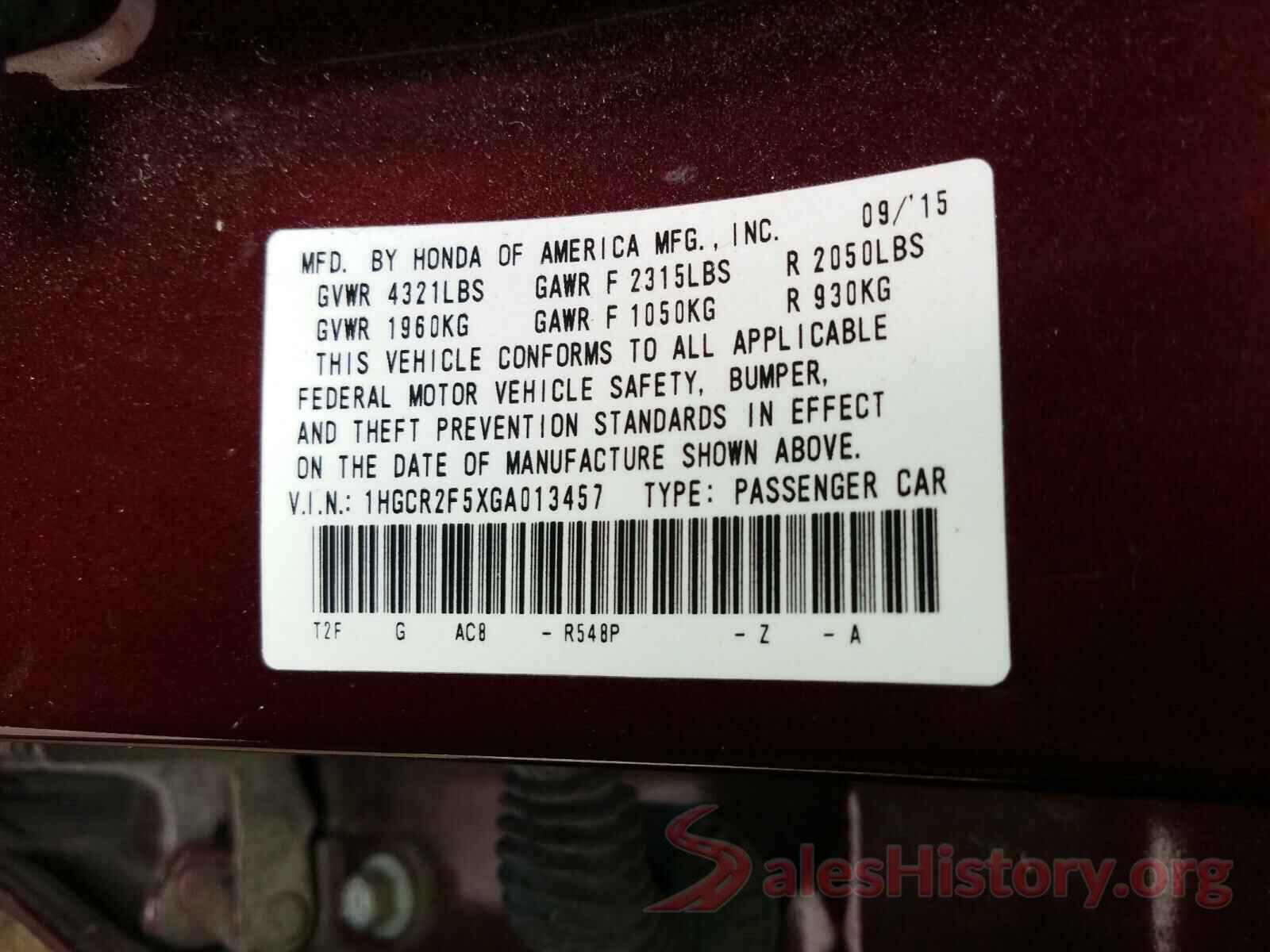 1HGCR2F5XGA013457 2016 HONDA ACCORD