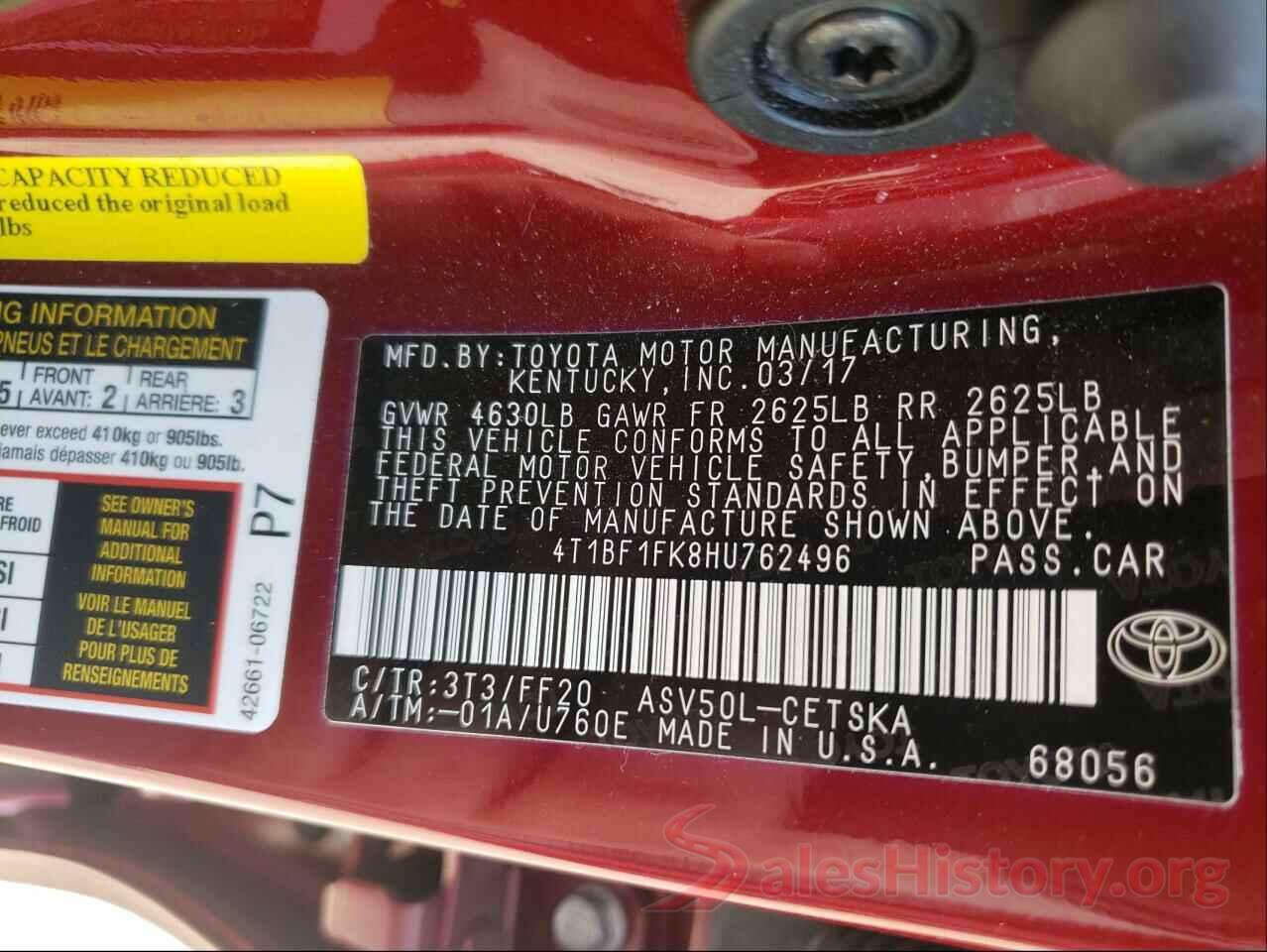 4T1BF1FK8HU762496 2017 TOYOTA CAMRY