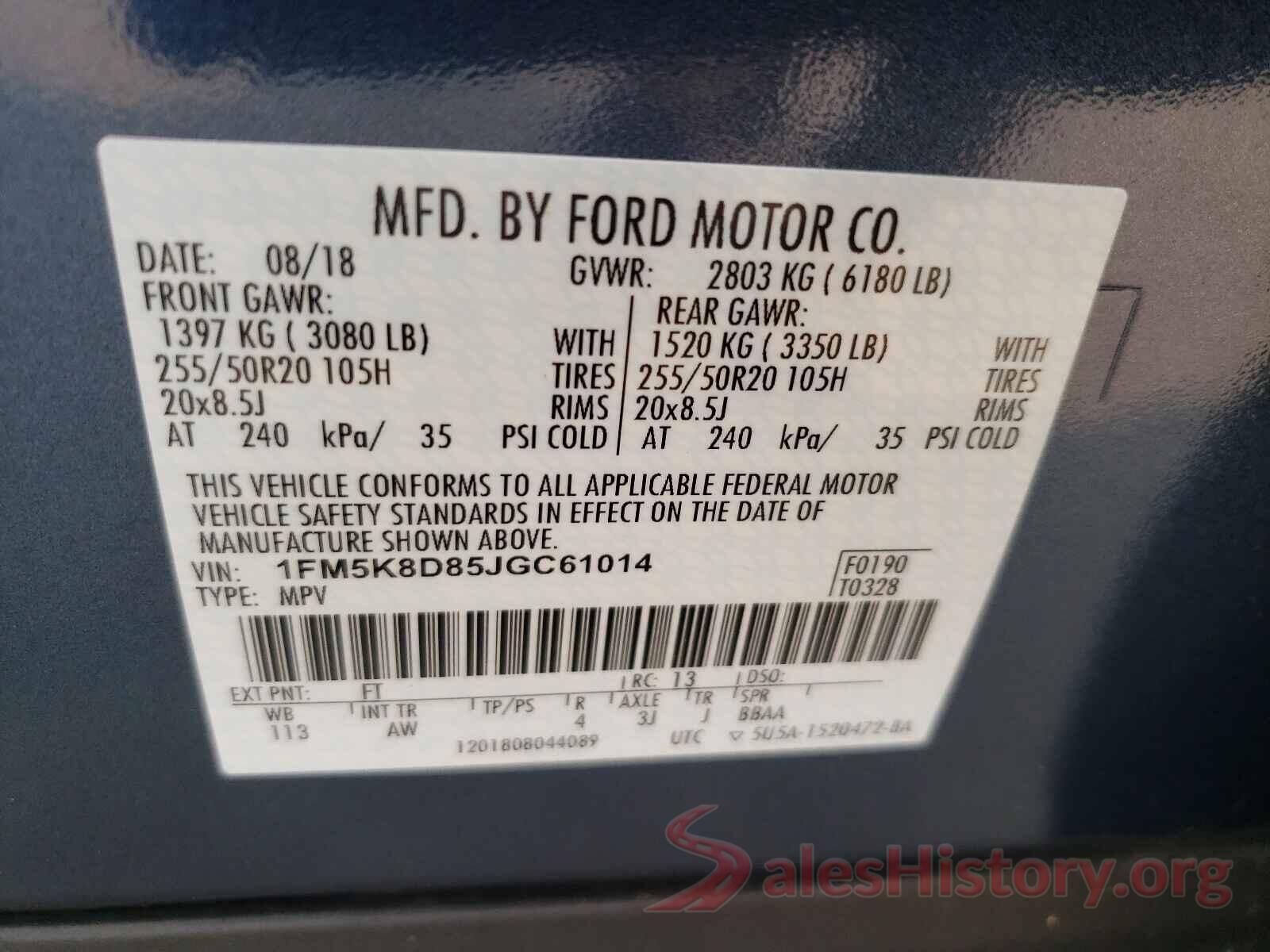 1FM5K8D85JGC61014 2018 FORD EXPLORER