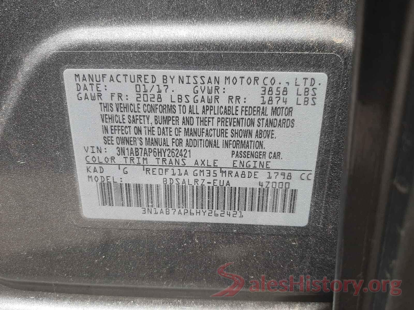 3N1AB7AP6HY262421 2017 NISSAN SENTRA