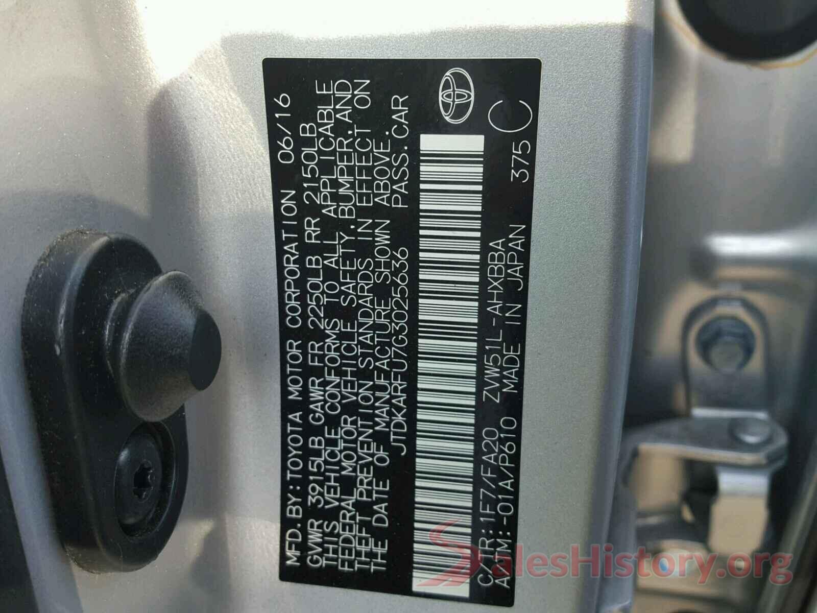 JTDKARFU7G3025636 2016 TOYOTA PRIUS