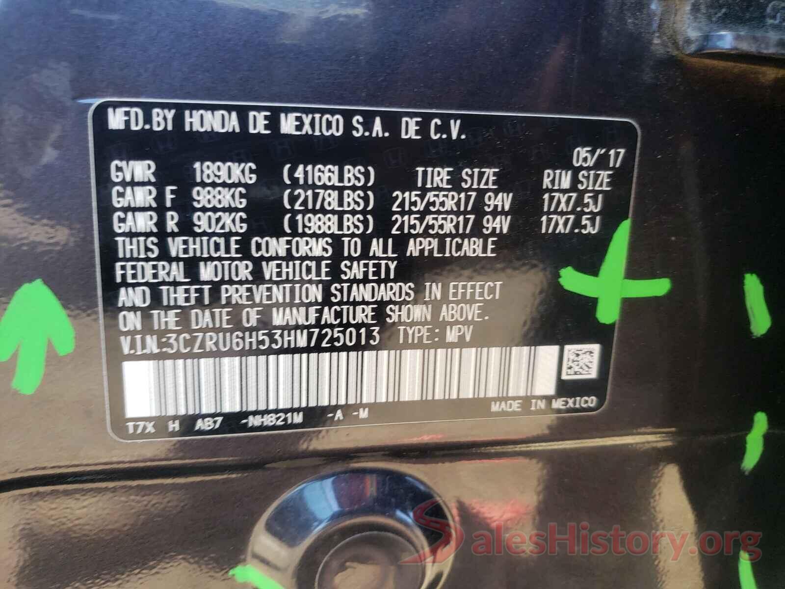 3CZRU6H53HM725013 2017 HONDA HR-V