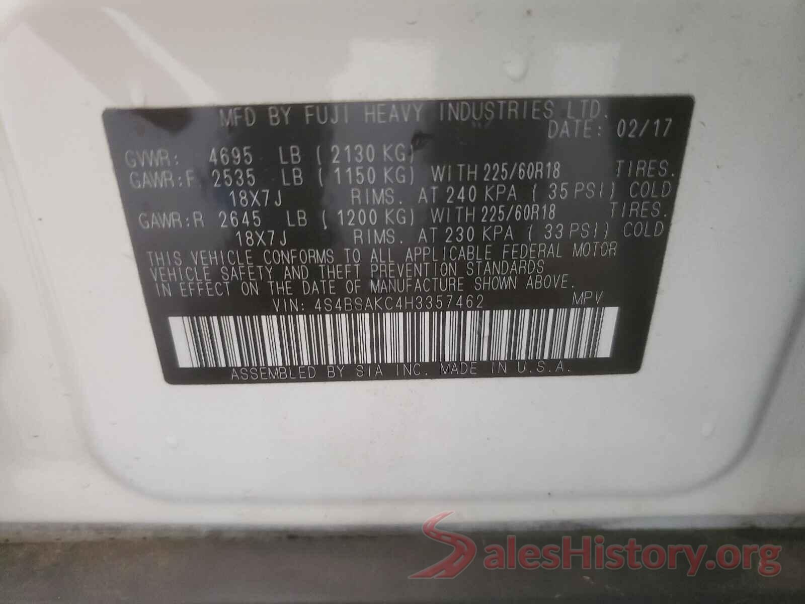 4S4BSAKC4H3357462 2017 SUBARU OUTBACK