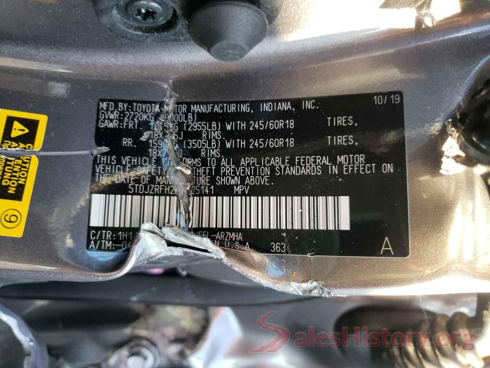 5TDJZRFH2KS625141 2019 TOYOTA HIGHLANDER