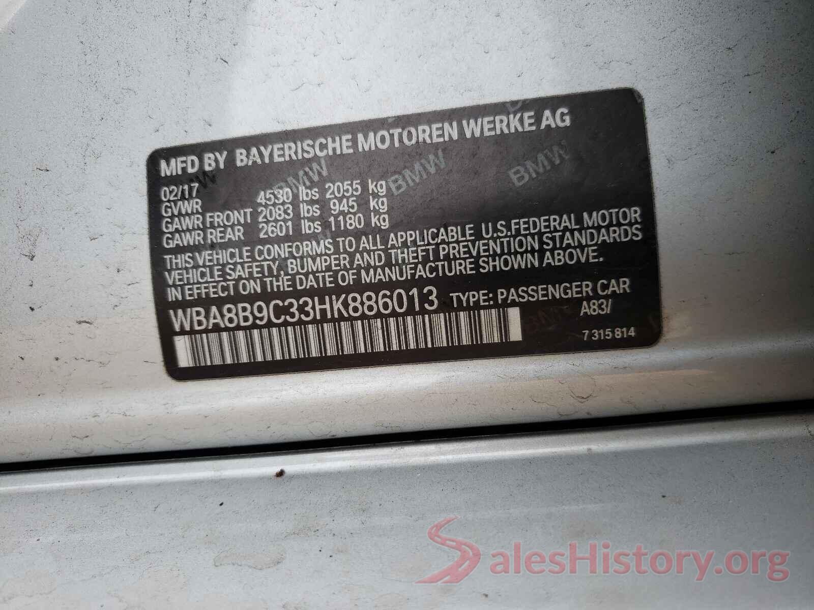 WBA8B9C33HK886013 2017 BMW 3 SERIES